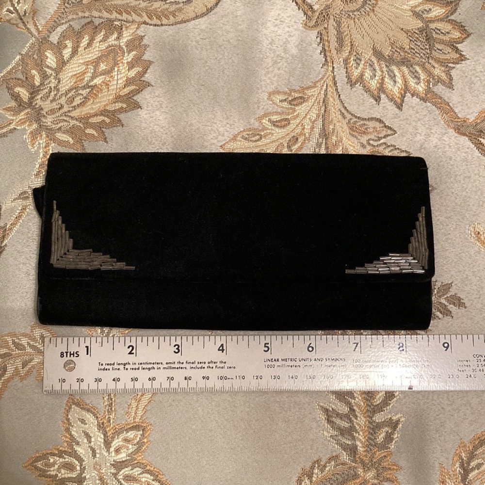 Elegant Black Velvet Clutch Wallet with Beaded Accents